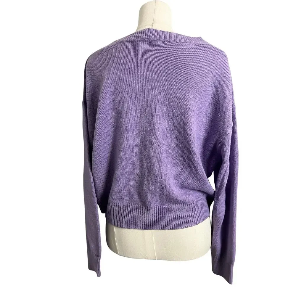 H&M Pullover Sweater Womens Medium Purple Boat Neck Long Sleeve Cropped Knit Top